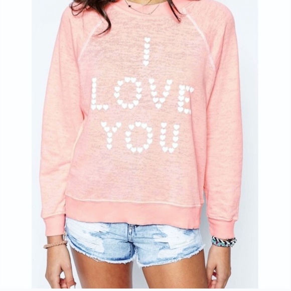Wildfox Tops - Wildfox White Lbl I Love You Pink Crew Sweatshirt